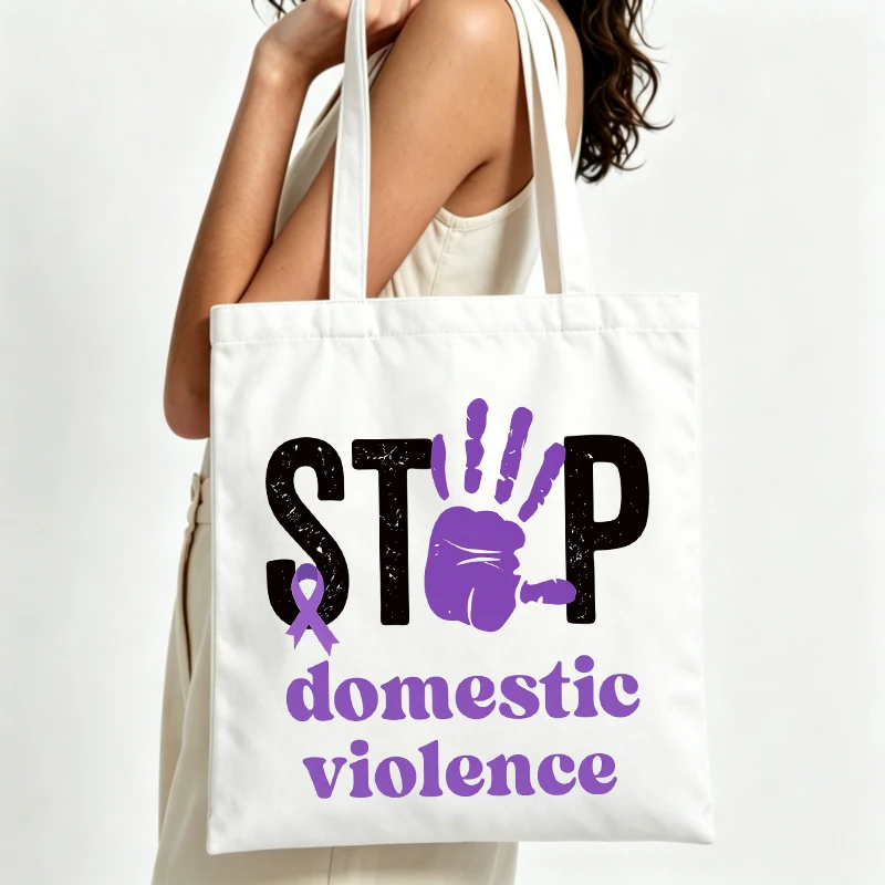 Sac fourre-tout en toile pour femme avec motif graphique style slogan et design empreinte de main, idéal pour un usage quotidien décontracté et les événements de sensibilisation