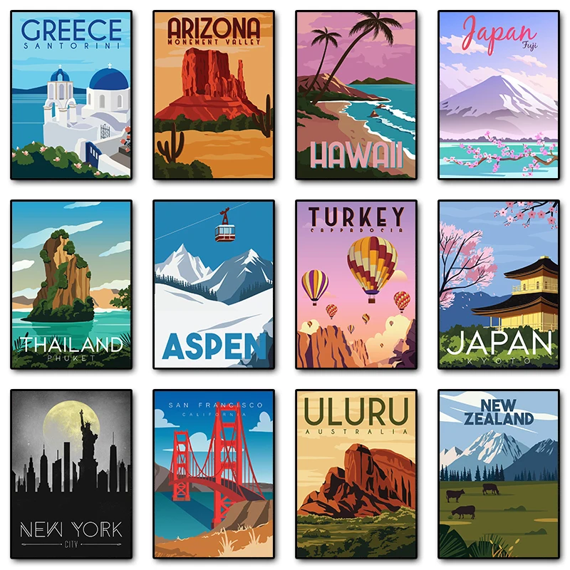 Turkey Greece New York Hawaii Aspen Travel  Posters and Prints Canvas Painting Wall Art Picture for Living Room Home Decoration