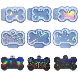 DIY Holographic Dog Bone Shape Pendant Epoxy Resin Mold with Hole Jewelry Keychain Pet Tag Hanging Charms Silicone Mould
