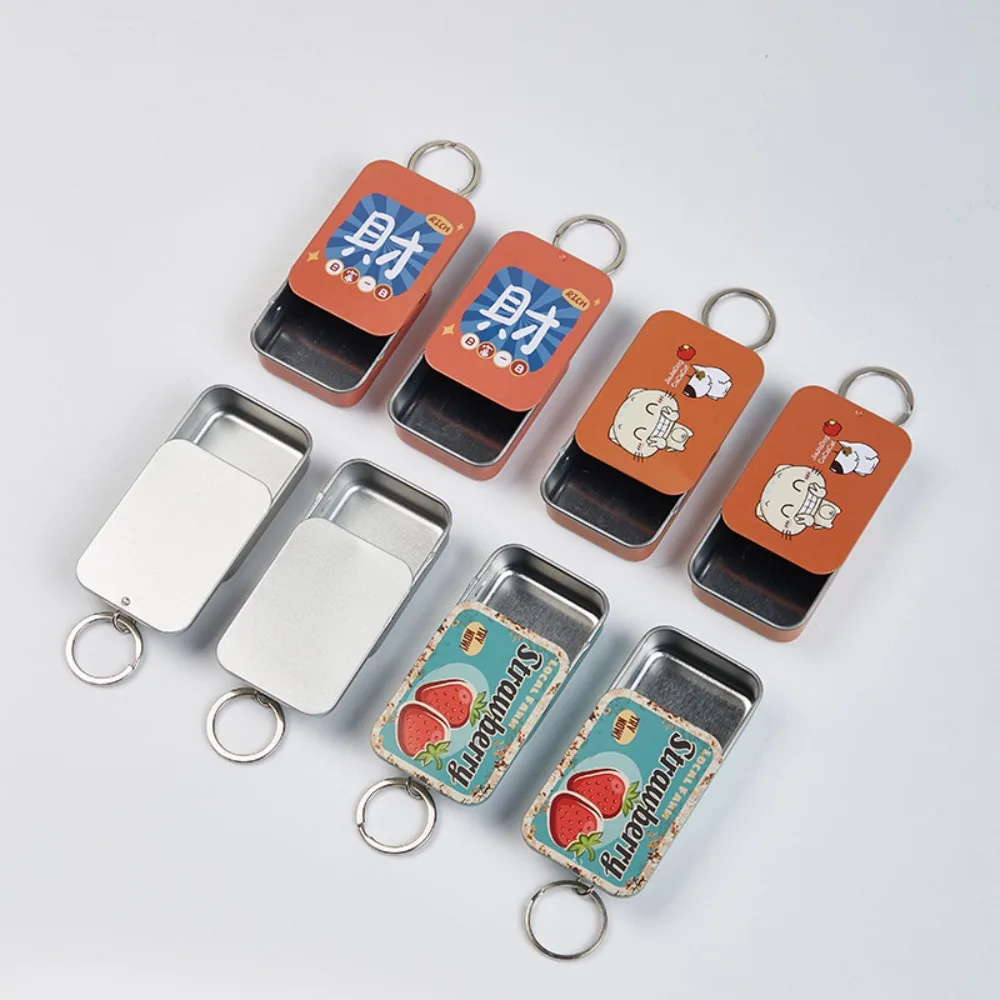 حاويات من الصفيح العلوية لمرطب الشفاه والعطور الصلبة وصناديق معدنية مستطيلة فارغة مع أغطية منزلقة مع حلقة مفاتيح