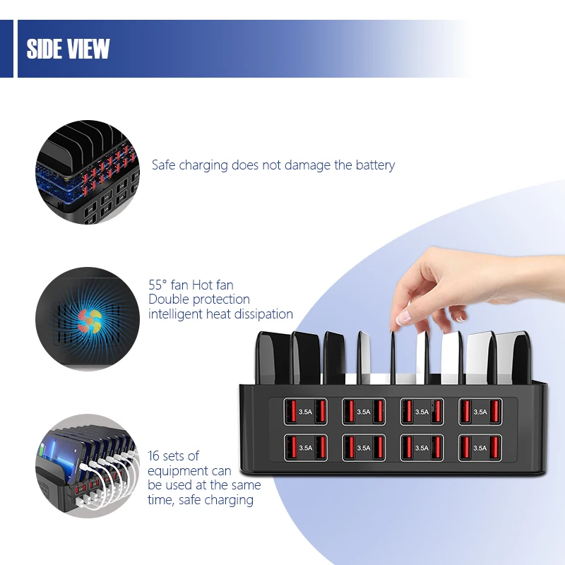 Cross border hot selling 16 port USB tabletop adapter intelligent multi port USB charger directly supplied by the manufacturer