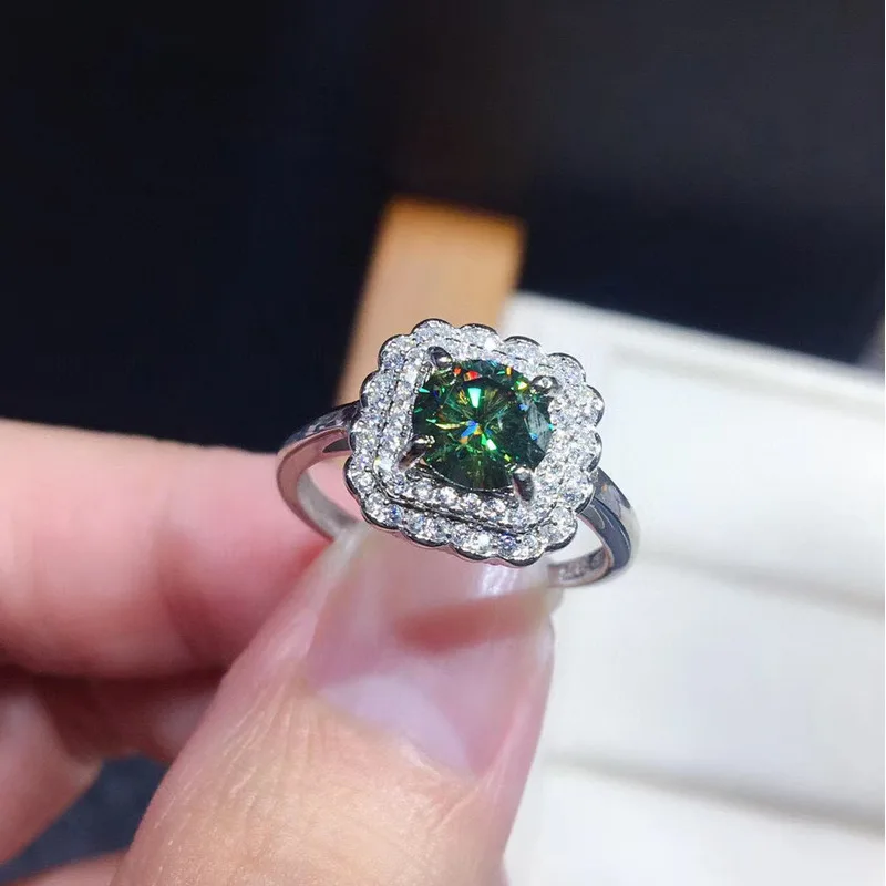 Classic 925 sterling silver plated with PT950 simulated blue-green CZ zirconia ladies' fashionable party ring - Anniversary jewe