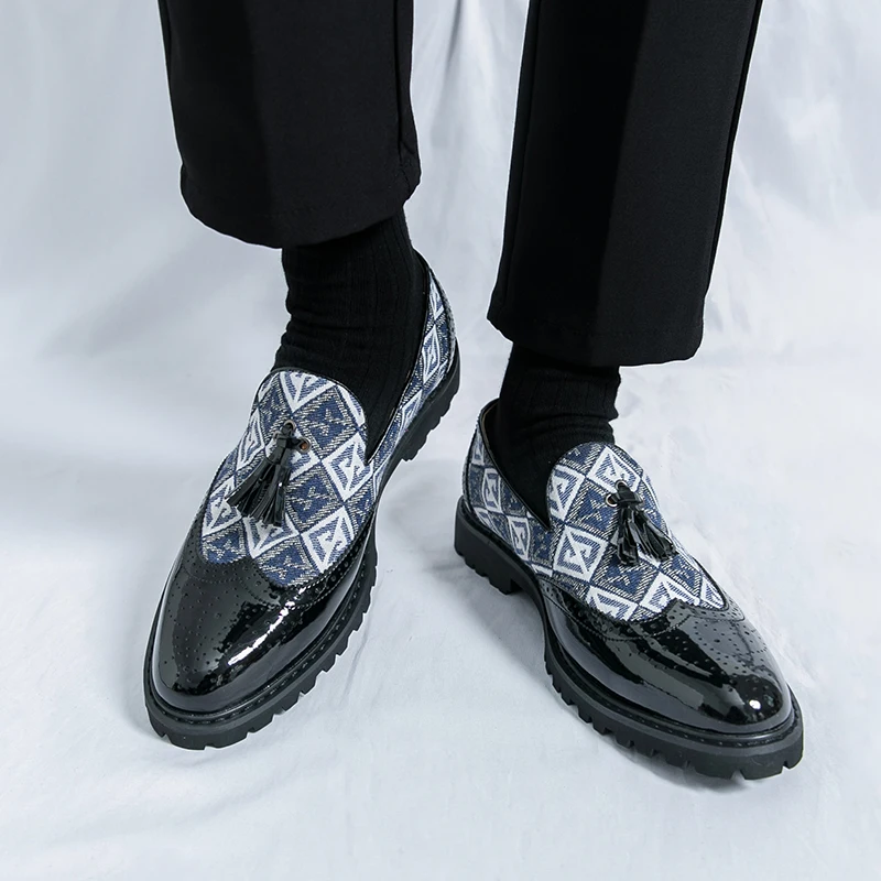 

Business Formal Loafers Shoes Men Classic Fashion PU Splicing Tassel Casual Shoes Round Toe Low Heel Comfortable Men Shoes