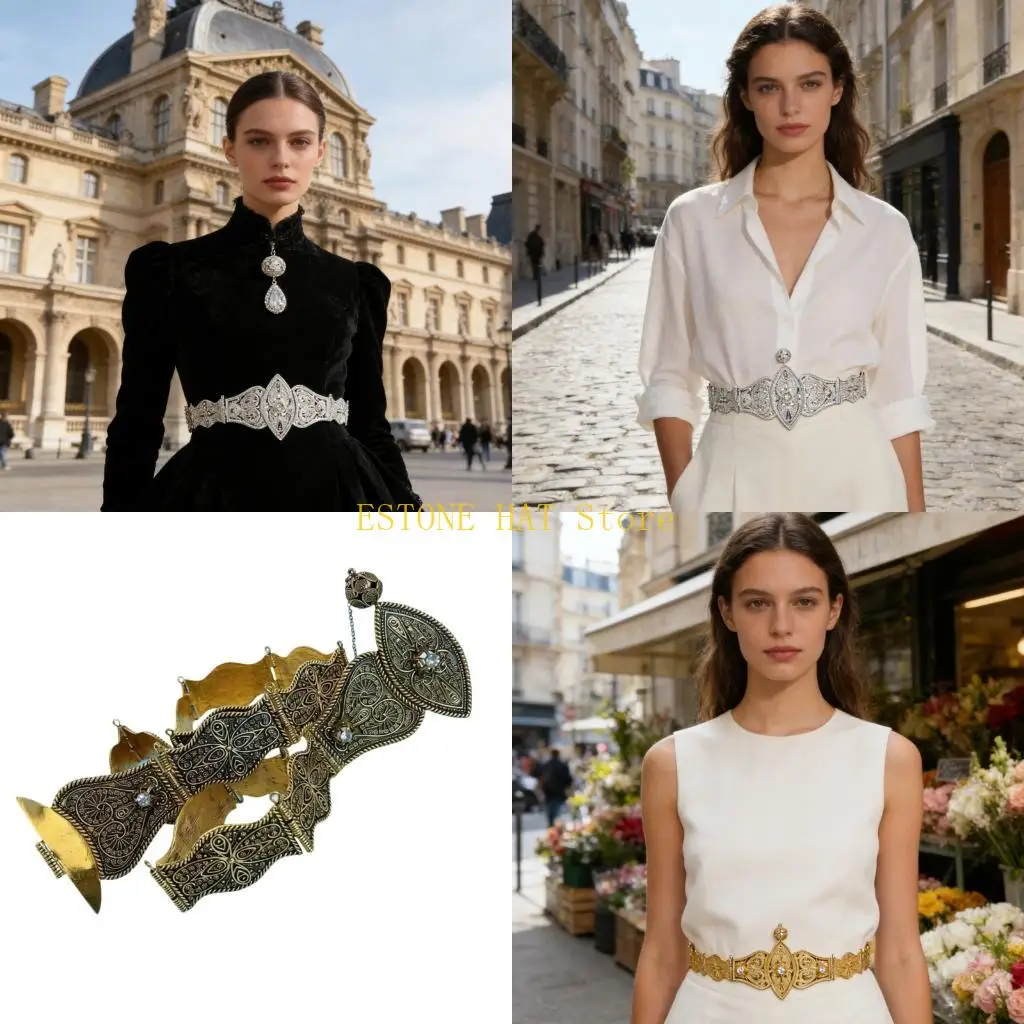 

49MF Elegant Ethnic Pattern Belt Sturdy Zinc Alloyed Adjustable Length For Most Ages