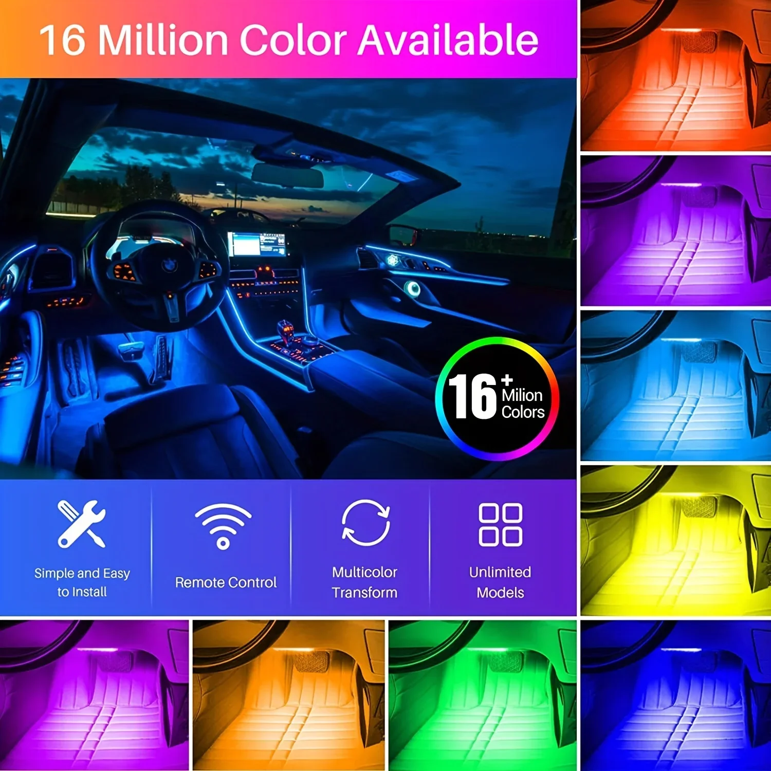 For Ford F-150 F-250 Explorer Ranger Mustang Car Ambient Light RGB 64 213 Color Cluster Acrylic APP Streamer Atmosphere Light