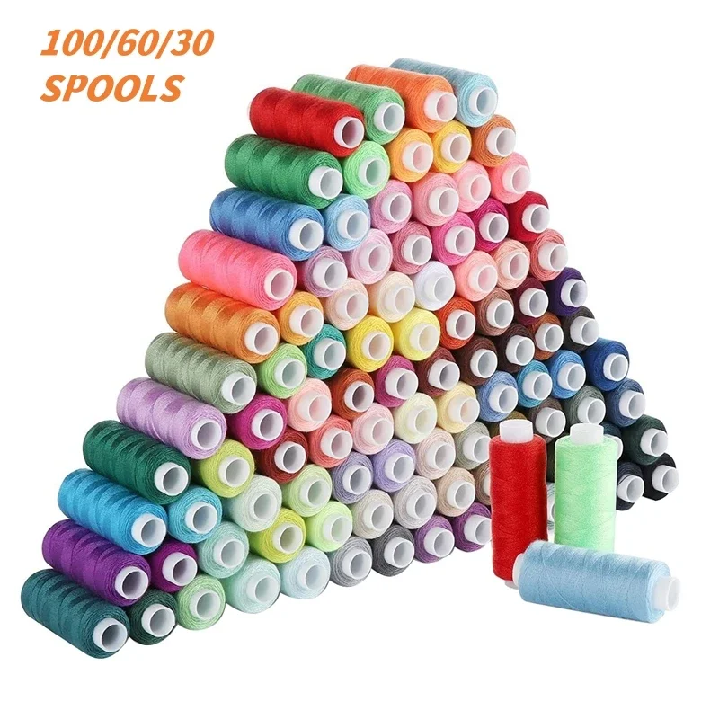 100 Random Color Thread Spools Thread Set - 250Yd Each Spool for Hand & Machine Sewing