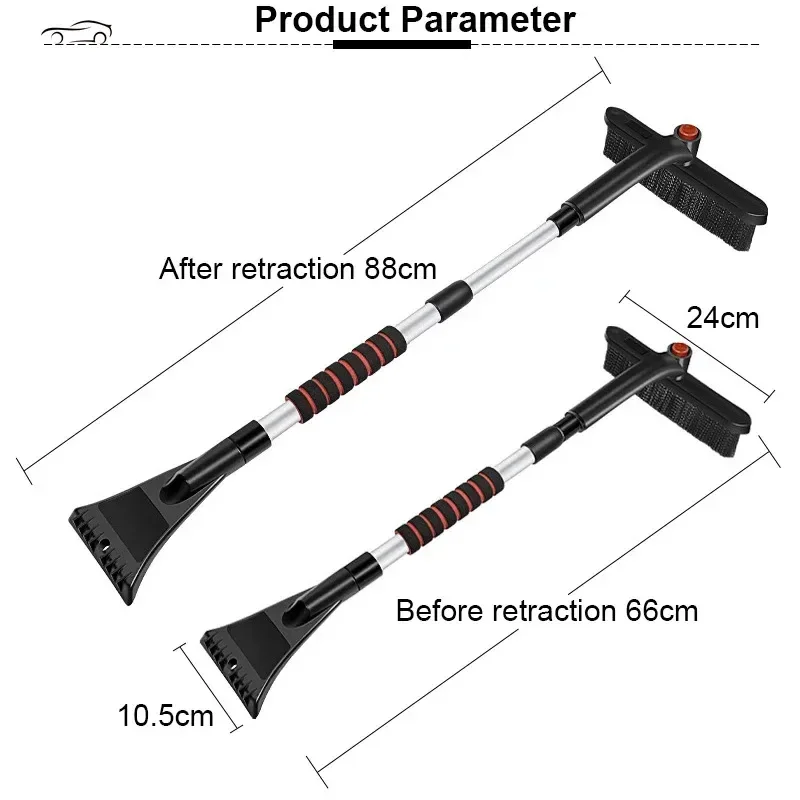 Winter Car Cleaner Extendable Aluminum Alloy Multi-Function Snow Shovel with Dual-Head IceSnow Remover Telescopic Brush Tool