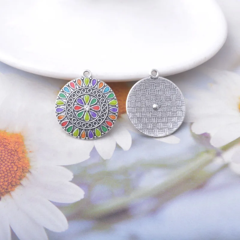 12pcs Bohemia Enamel Charms Antique Silvery Zinc Alloy Earrings Water Drop Pendant DIY Women's Jewelry Making image 5