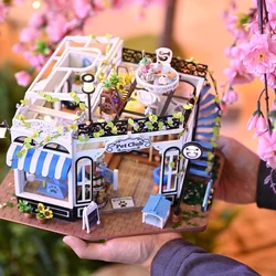 DIY Wooden Miniature Model Kit Pet Club Casa Coffee Shop Doll Houses 3D Puzzle Dollhouse With Furniture Lights for Friends Gifts