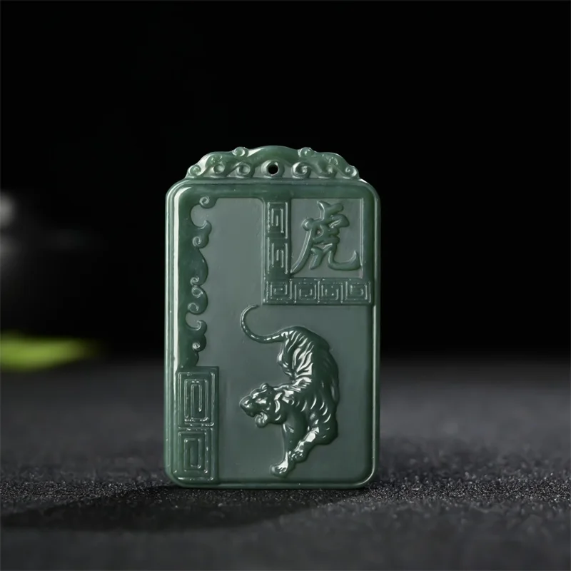 

Hot Selling Hand-carve Cyan Jade Zodiac Tiger Buddha Statue Necklace Pendant Fashion Jewelry Accessories Men Women Luck Gifts