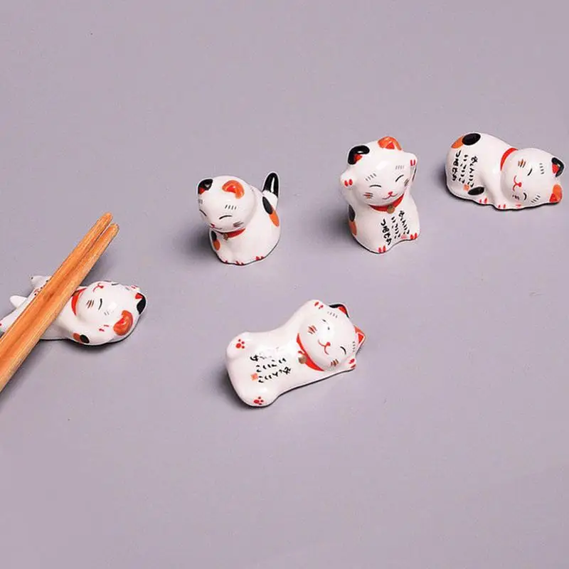 5pc Japanese Style Ceramic Lucky Cat Chopsticks Rest Set Cartoon Chopsticks Rest Lucky Cat Chopsticks Holder Lucky Cat Racks