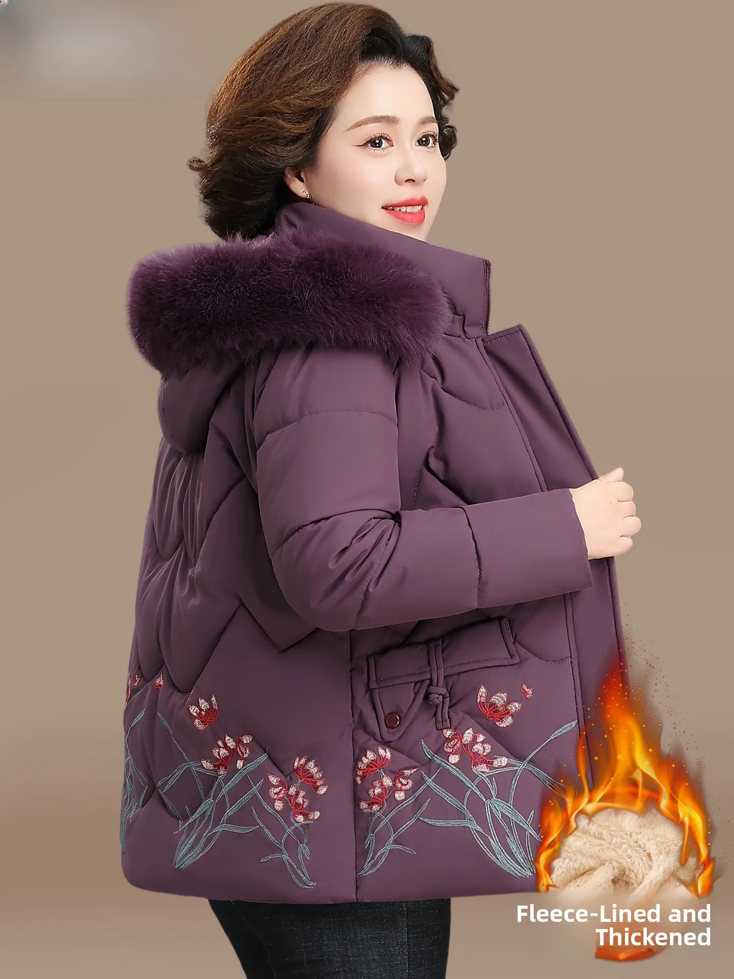 

Утепленная хлопковая куртка для женщин: модное зимнее пальто, теплое, ветрозащитное, с длинными брюками прямого кроя для женщин среднего и старшего возраста