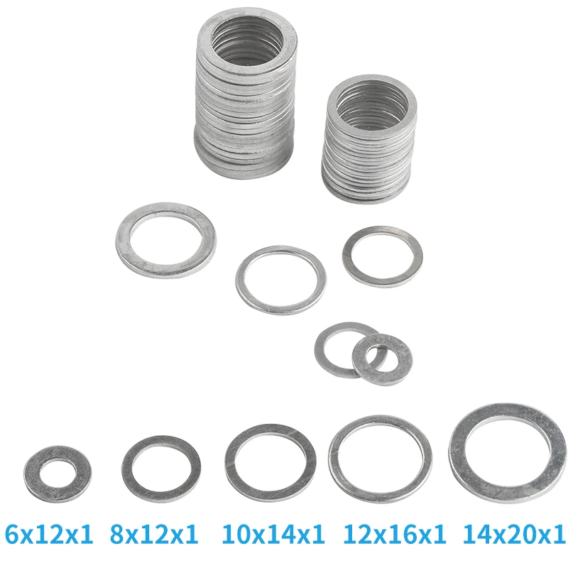 20/50PCS M6-M26 Aluminum Flat Washer Flat Ring Gasket Plug Oil Seal Fittings Washers Assortment Fastener Hardware Accessories