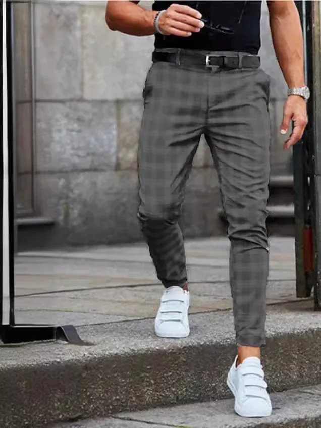 

Casual Plaid Print Men's Autumn Winter Cross-Border West Pants Medium Waist Comfortable Fit PVC Cotton 100% CleanFit Style