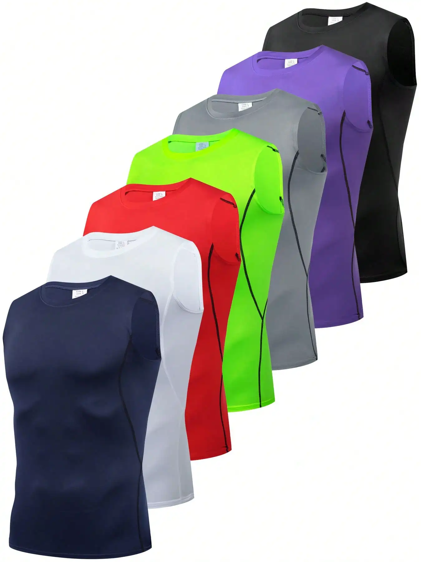 

7-Pack Men's Sleeveless Compression Sport Vest - Quick Dry Breathable Athletic Top