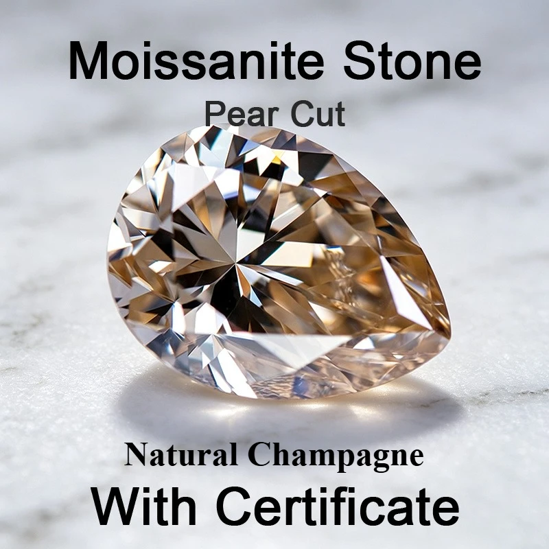 Moissanite Stone Pear Cut Natural Champagne Charms Gemstone for Jewelry Making Materials Pass Diamond Tester with Certificate