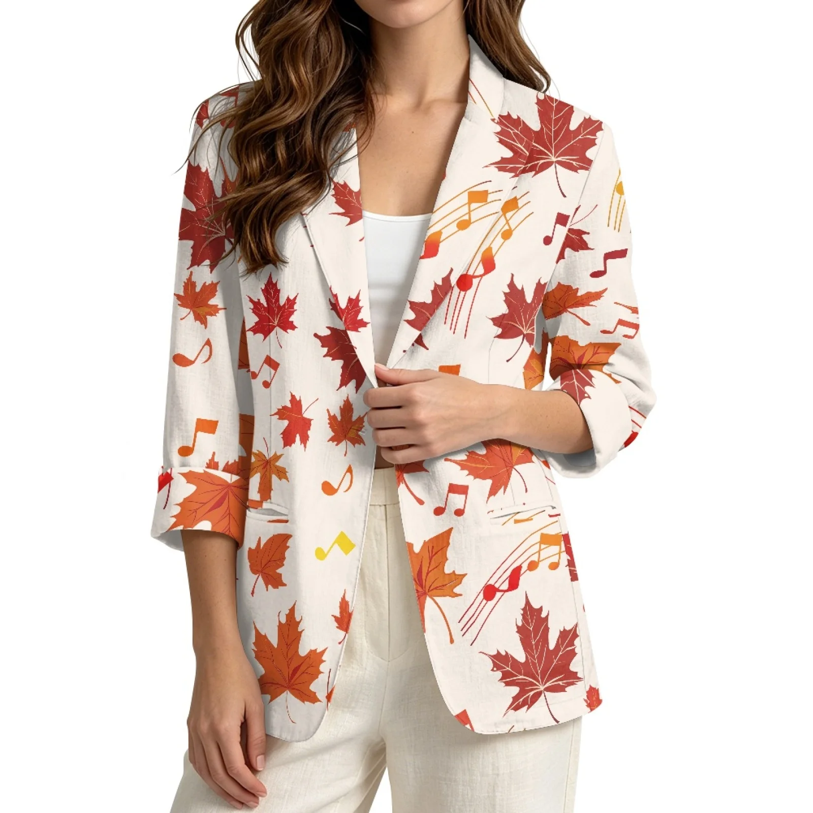 PENSTROLL Maple Leaf Linen Style Outerwear Beach Cover Up for Womens Casual Cardigans