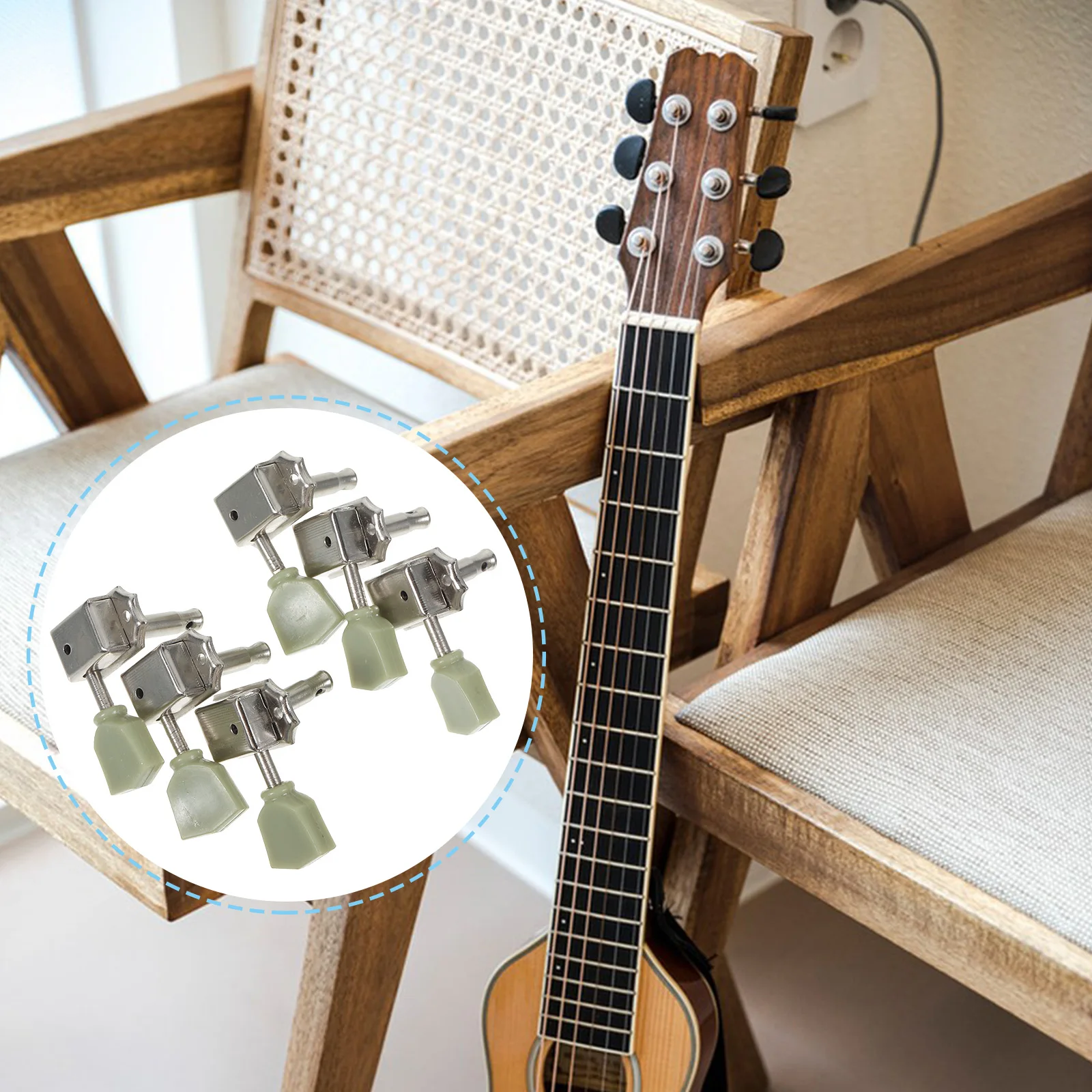 6 Pcs Piano Button Instruments Folk Guitar Pegs Jade Replacement Metal Tuning Tools Universal for Beginners Parts Accessory Kit