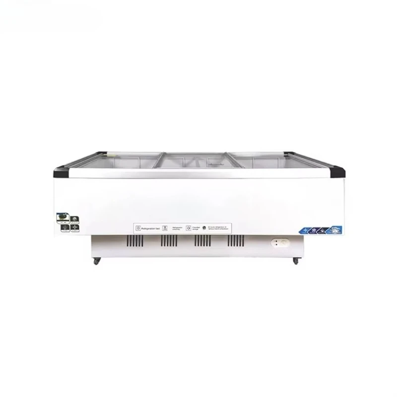 Commercial Horizontal Island Freezer | Glass Door Display, Large Capacity -18℃ for Supermarket