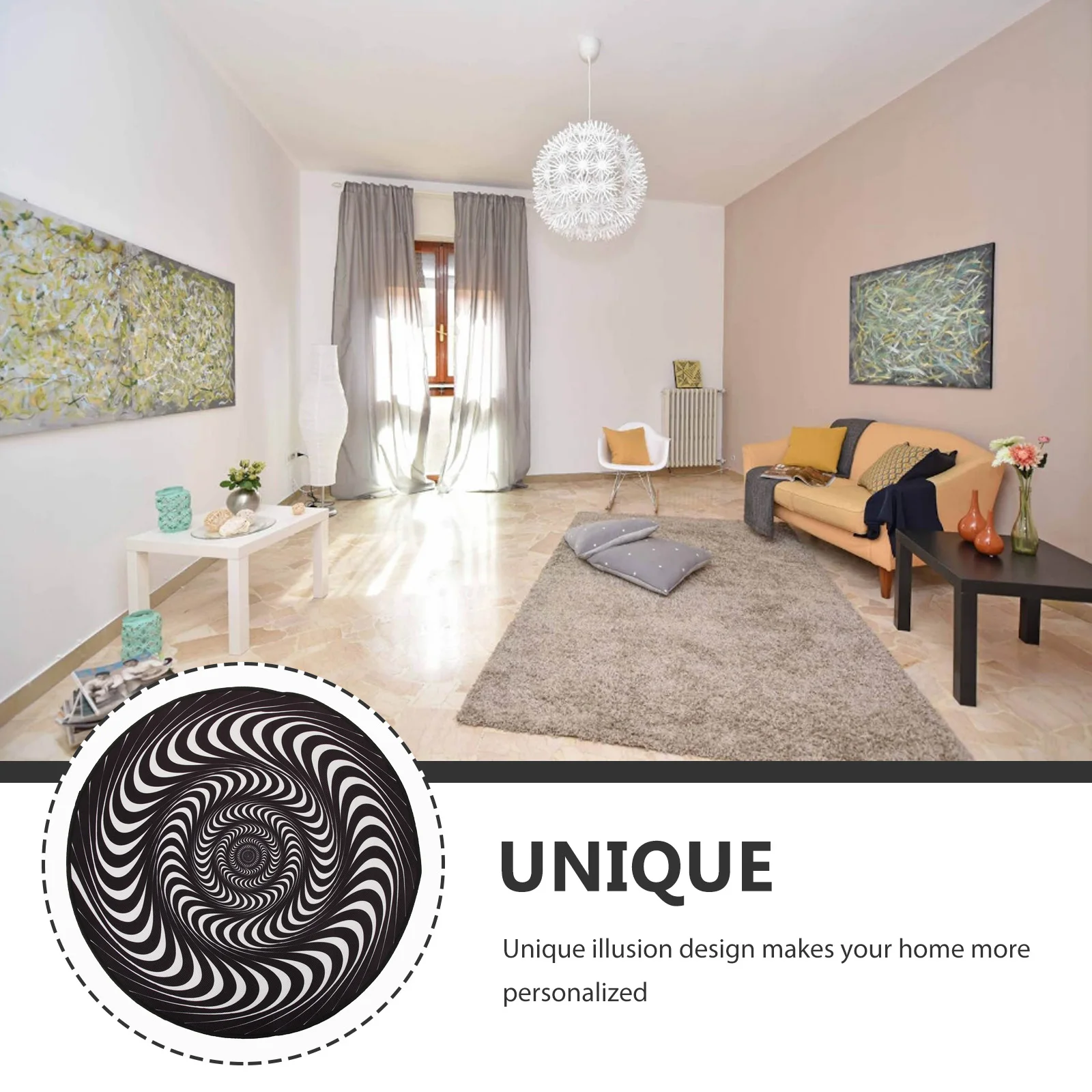 

Illusion Rug 60x60cm Optical Floor Mat Anti Slip Carpet Living Room Bedroom Decorative Area Rugs Retro Design Washable