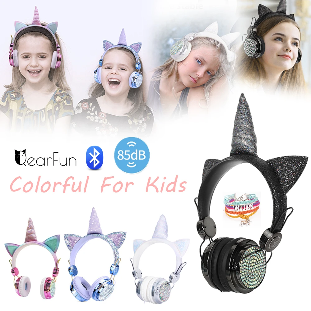 Cute Unicorn Headphones for Girls Kids Children Bluetooth Wireless Earphones with Mic Music Stereo Phone IPad School Gifts