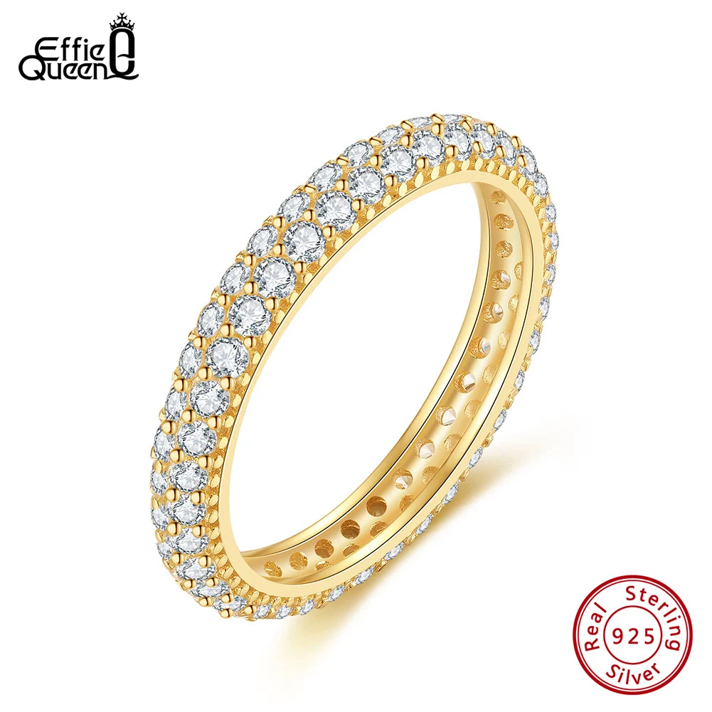 Effie Queen 925 Sterling Silver Eternity Rings 5-8 Size Double Raw Cubic Zirconia Paved Unisex Design Finger Ring Present SR320