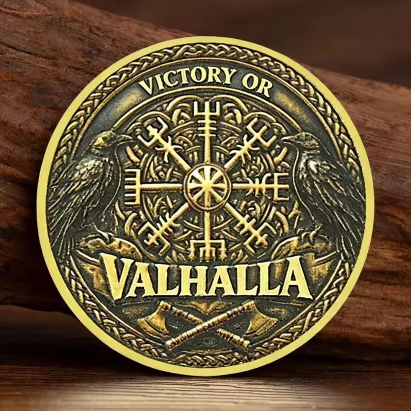 Beware The Old Man Knightly Style Gold Plated Souvenir Coin Victory or Valhalla Viking Collection Coin