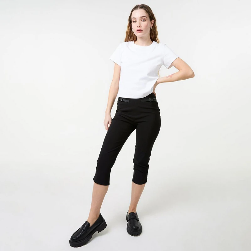 ชุดเซ็ตฤดูใบไม้ร่วงจาก CUTENOVA สำหรับผู้หญิง กางเกงทรงครอปเข้ารูปเอวต่ำ ปรับเข็มขัดได้ สีพื้น ดีไซน์ทันสมัย เก็บทรงสวย