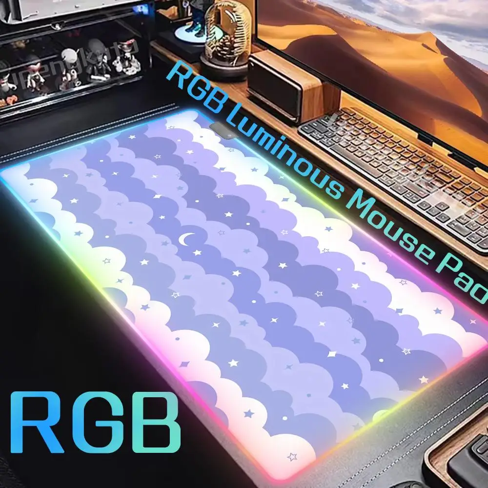 RGB Large Size blue Mousepad Pastel Cloud Kawaii Cartoon cute Mouse Rubber Table Mat Extended Gaming Lock Edge Keyboard Desk Mat
