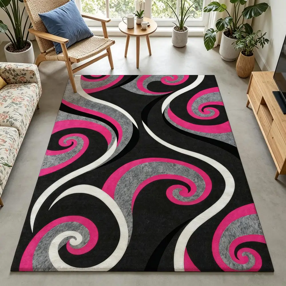 2D 1 piece abstract swirl soft, easy-care, machine-washable indoor rug, rustic style home decor suitable for under dining table, living room, bedroom, entryway, hallway, home office, perfect floor decor for warm indoor spaces
