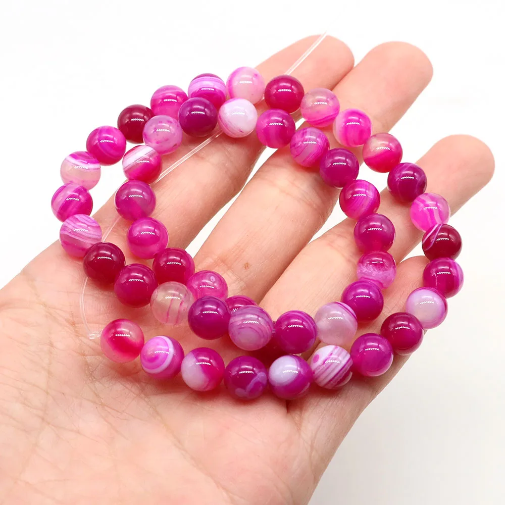 الحجر الطبيعي متعدد الألوان مخطط العقيق الخرز 4/6/8/10 مللي متر الجولة فضفاض الجزع حبة لصنع المجوهرات سوار ذاتي الصنع إكسسوارات #4