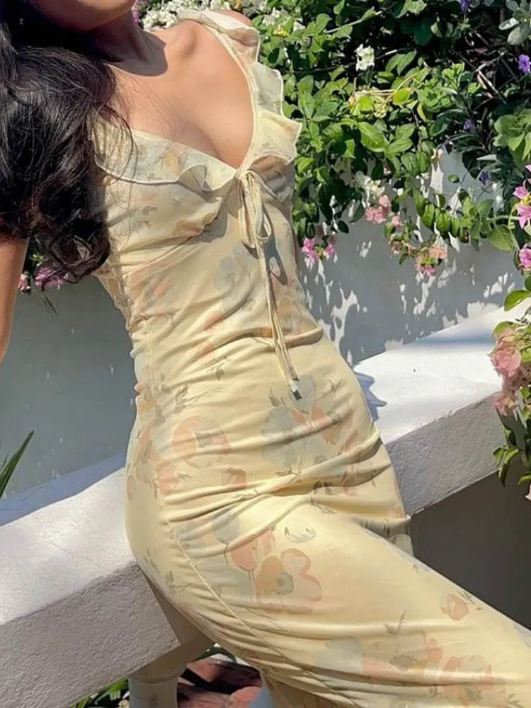 Summer Flower Printed Women's Sexy Low-cut Dress Sleeveless Backless Slim Sling Dresses 2026 Beach Vacation Lady Vestidos image 2