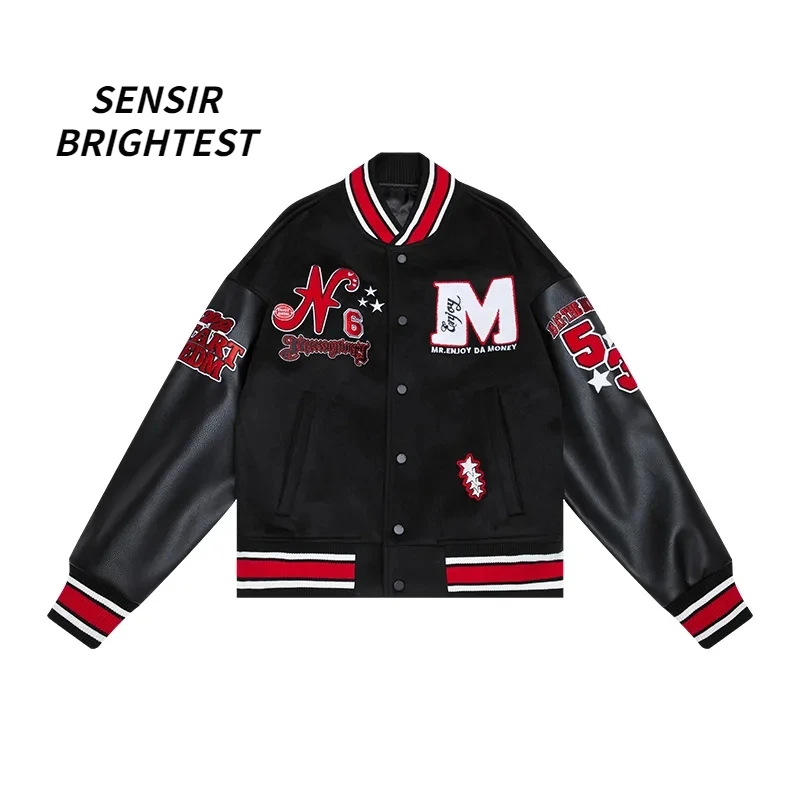 American Oversize Baseball Jacket Men's Spring And Autumn Vintage Pu Leather Stitching Towel Embroidered Couples Varsity Jacket