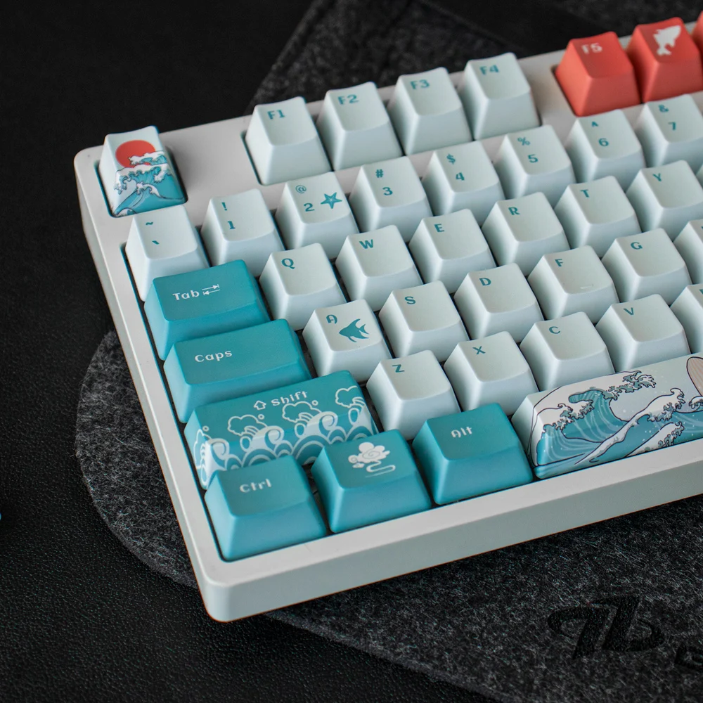 Ukiyo-e Coral Sea Keycap PBT Thermal Sublimation Blue and White 108 Key OEM Highly Adapted Mechanical Keyboard 61/87