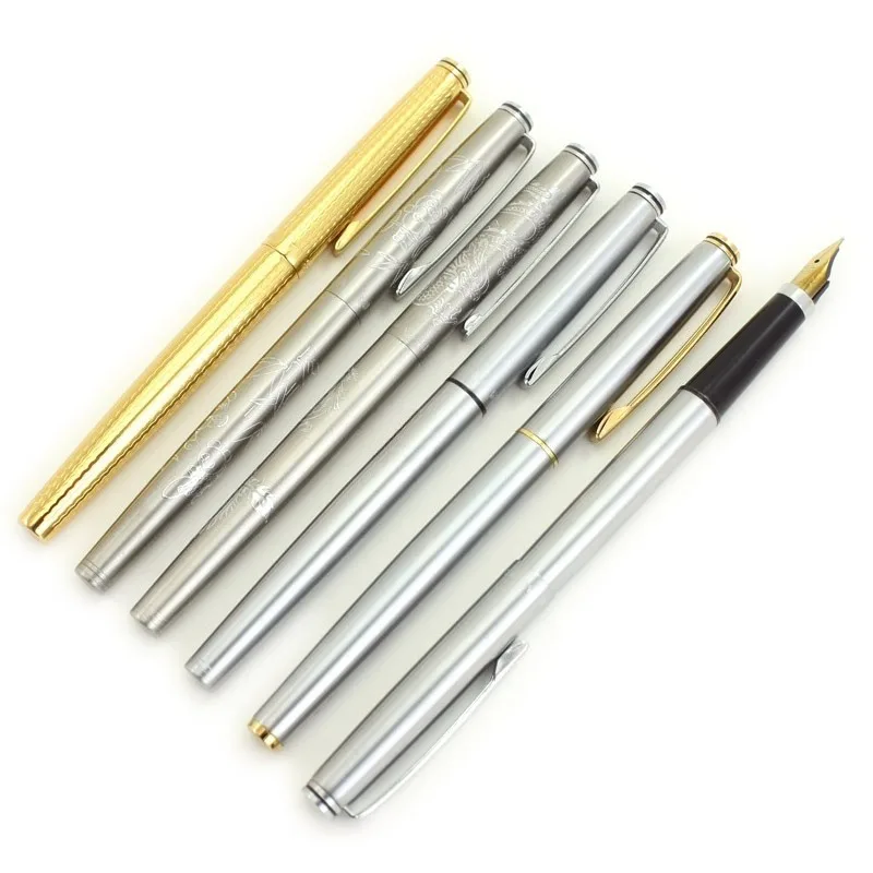 

50 Full Steel Iridium Fountain Pen Gold & Silver Clip Dragon Phoenix Engraved Style For Business Calligraphy Practice Use