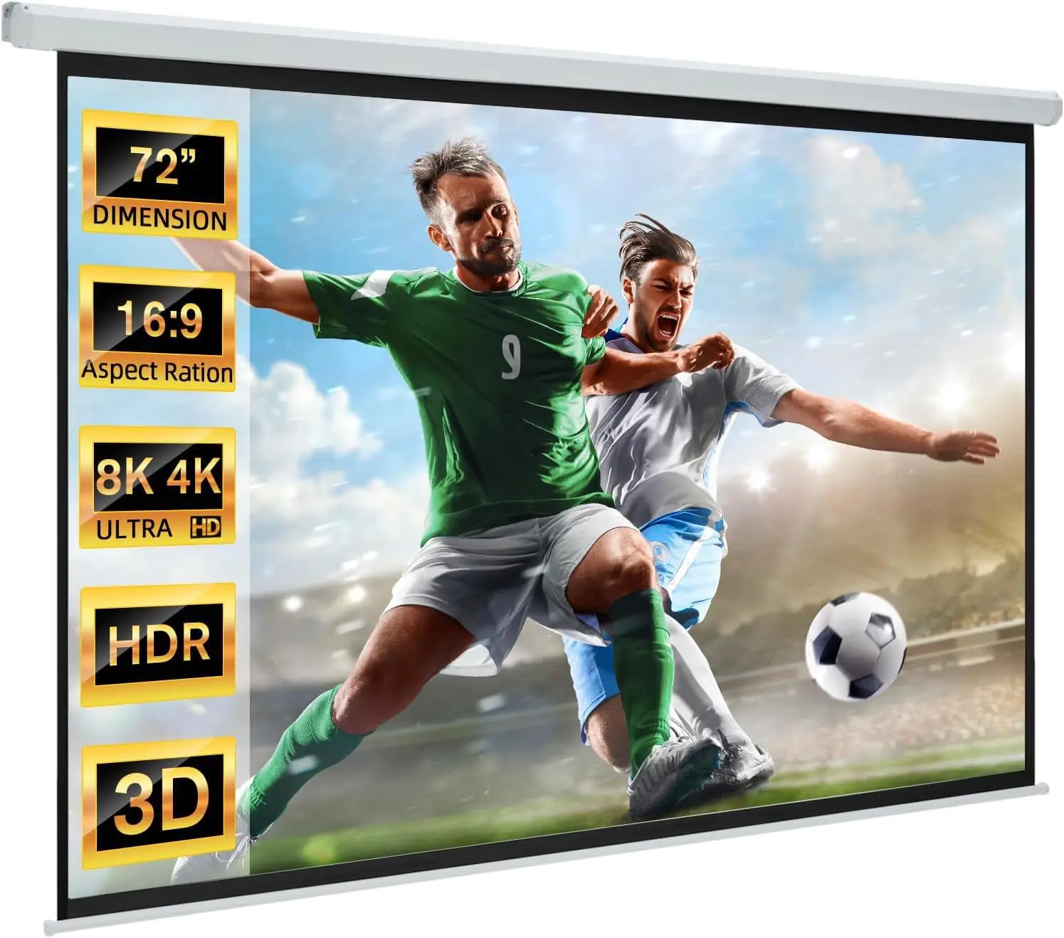 

72" Motorized Projector Screen 16:9, 4K HD Pull Down Retractable Electric Wall Ceiling Movie Screen for Office Classroom Indoor