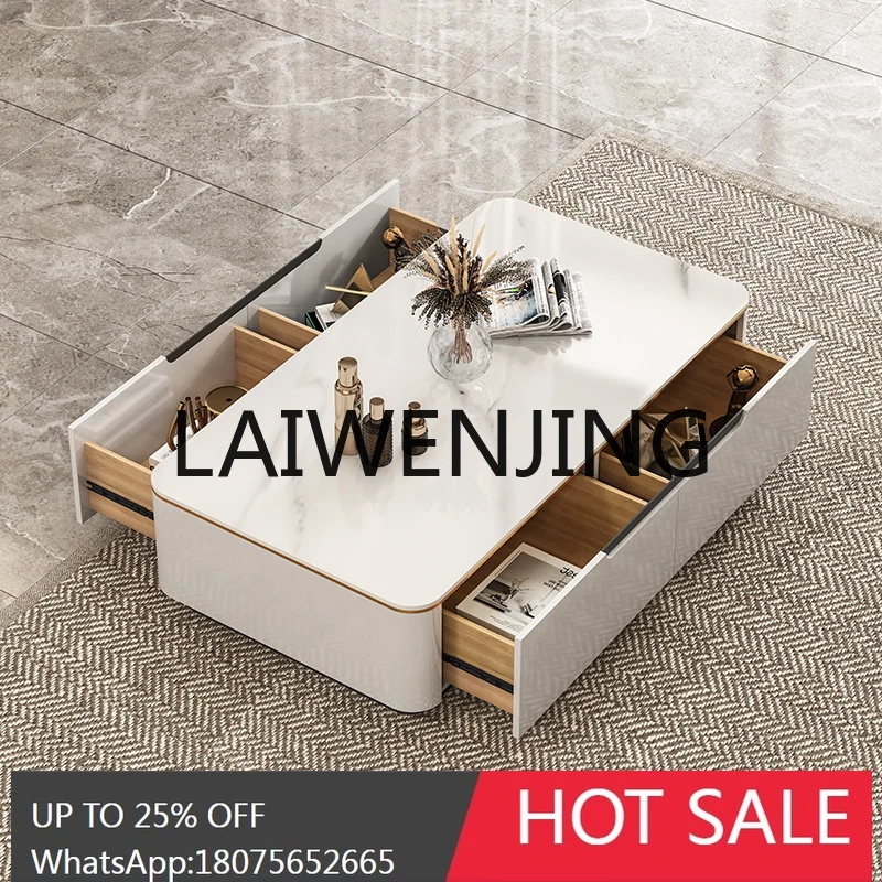 RWJ Light Luxury Stone Plate Rectangular Large Drawer Tea Table Living Room Home Small Apartment Coffee Table