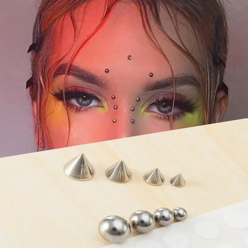 Stainless Steel Rivet Fake Lip Studs Stick-on Eyebrow Ring Non Piercing Jewelry Fake Nose Studs Set Face Piercing Jewelry Makeup