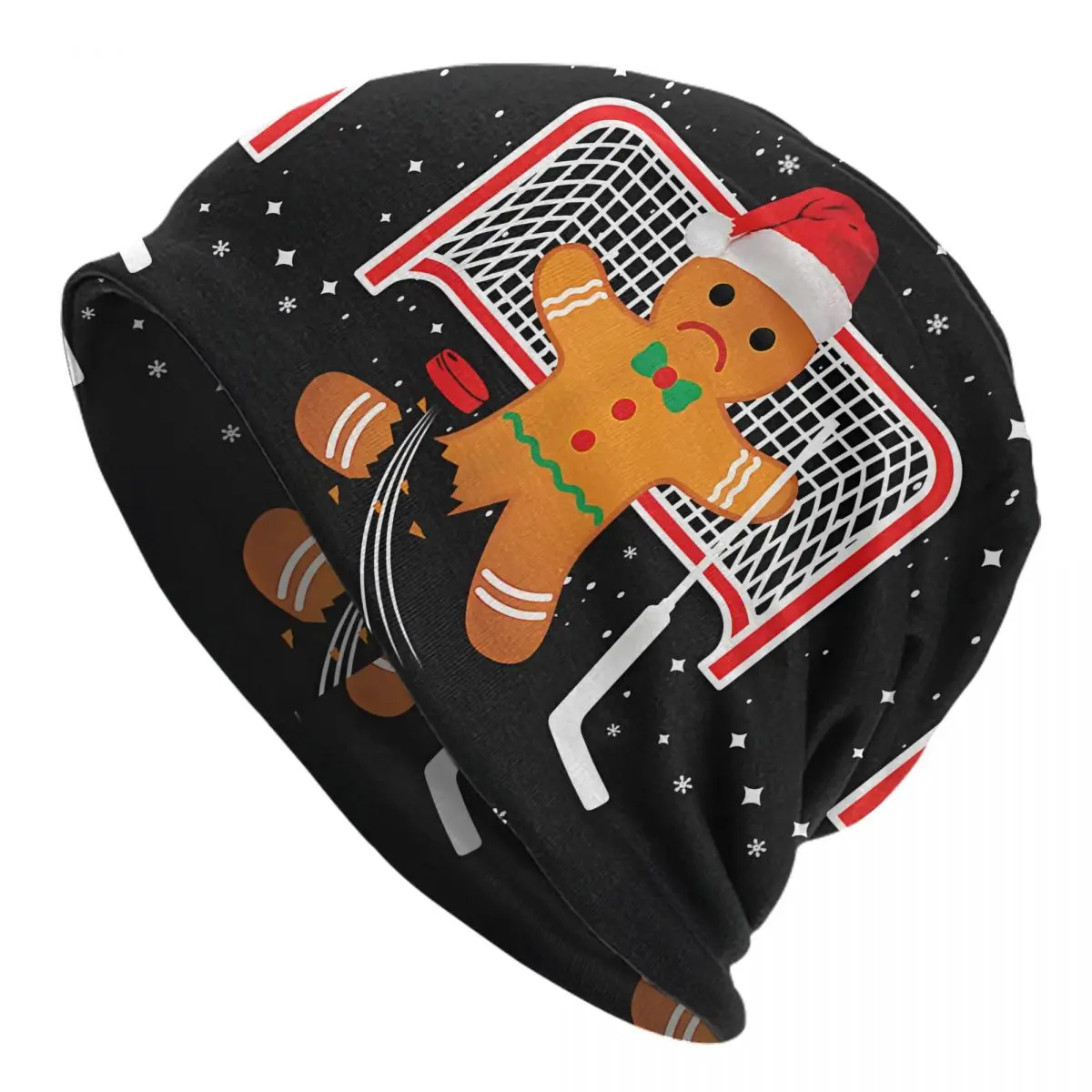 Hockey Goalie Christmas Gingerbread Man Goalie Washed Thin Bonnet Outdoor Casual Beanies Protection Men Women Hats