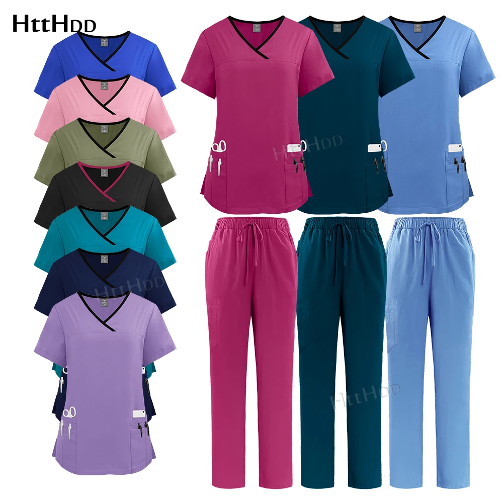 

Doctor Work Wear New Fashion Nursing Scrub Breathable Solid Color Veterinary Uniforms Medical Accessories Pharmacy Beauty Scrubs