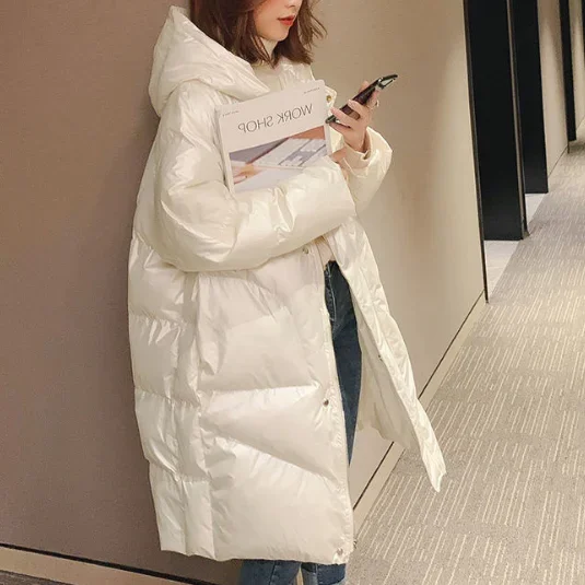 2022 Winter Jacket Ladies Down Cotton Long Coat Shiny Face Women's Oversize Bread Coat Stand-up Collar Coat Winter
