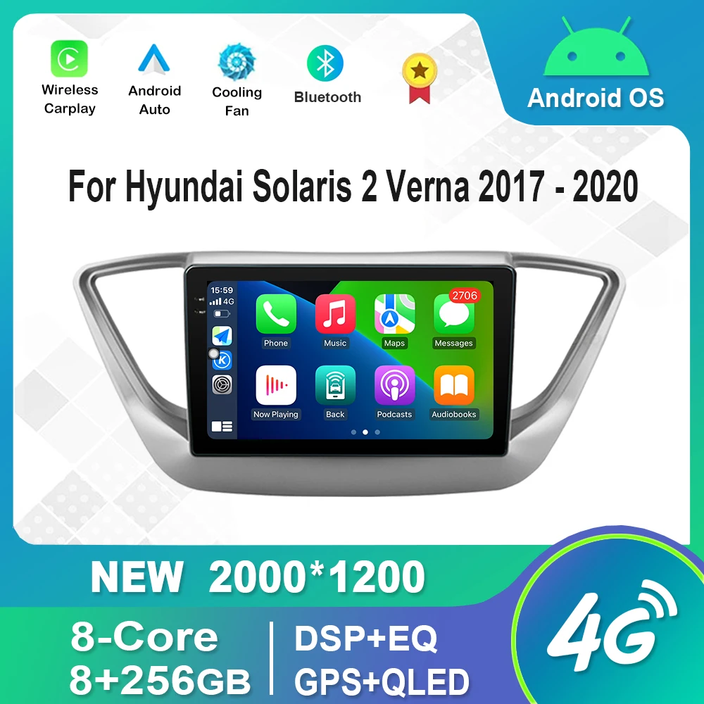 

For Hyundai Solaris 2 Verna 2017 - 2020 Android Auto HD Touch Screen Video Multimedia Player Bluetooth GPS DSP QLED IPS