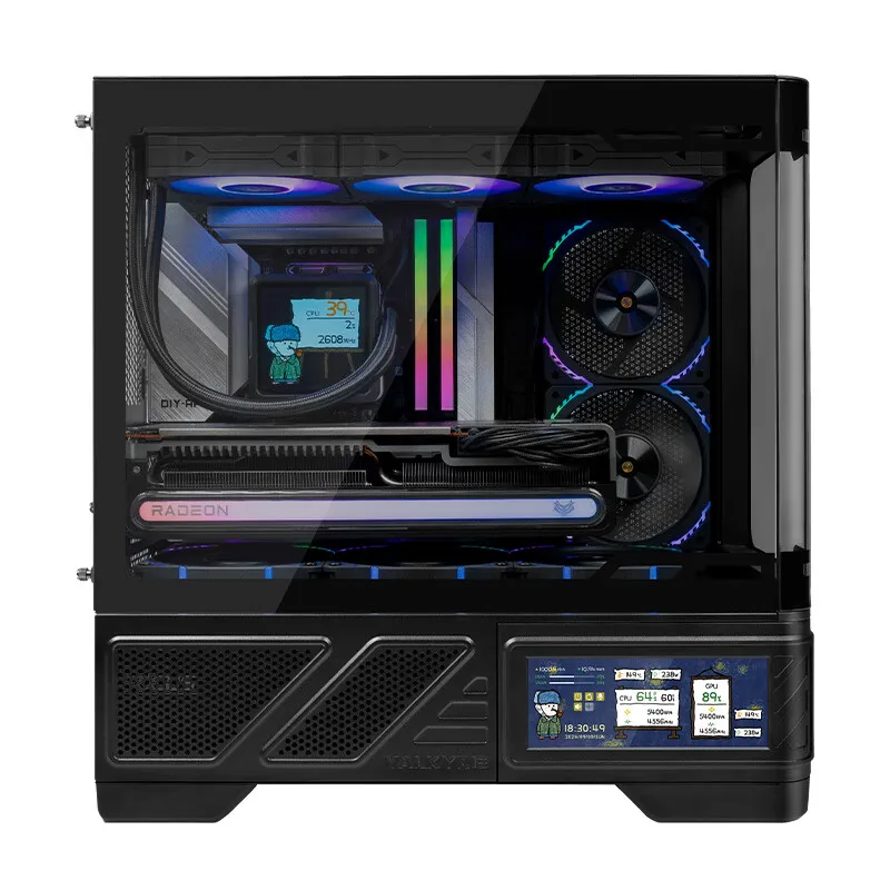VALKYRIE M-ATX PC Case Gaming Desktop Case VK03-M LCD suporta resfriamento de água 360 vidro touchscreen de 6,2 polegadas 270 °   Sala de vista marítima