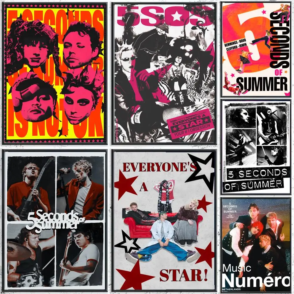 Band 5 S-seconds of Summer Poster Reteo Wall Art Aesthetic Room Decor Print Living Room Bedroom Home Decoration