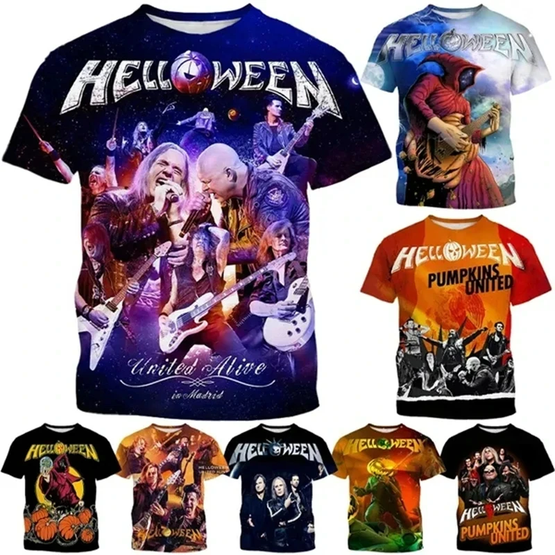 Новинка, популярная Футболка с принтом рок Helloween Band, 3D мужская и женская модная футболка большого размера с коротким рукавом, летняя детская одежда Y2k