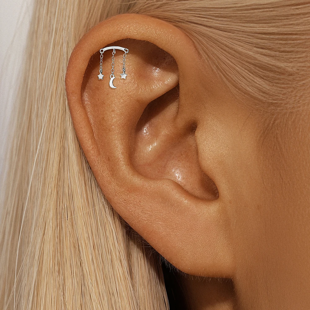 AIDE 925 Sterling Silber Geometrische Glatte Ketten-Quasten-Ohrringe für Damen, Knorpel-Spiral-Piercing, flache Rückseite, zum Schlafen tragbar – Detail 38