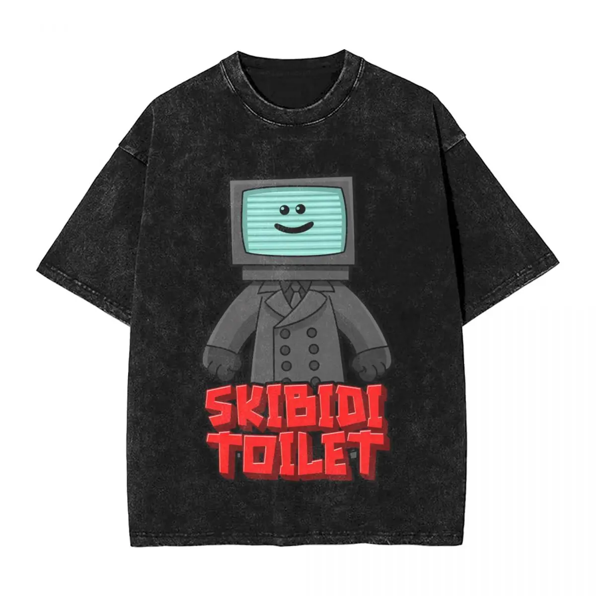 

Skibidi Toilte 3 woman Men Cotton Washed Hot stamping Print T-Shirt, Harajuku Cotton Tshirt Men's Summer Short Sleeve Tees