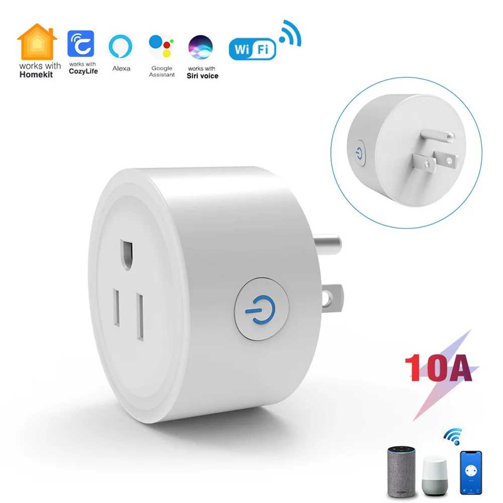 WiFi US Outlet Socket 10A Timer Smart Plug Adapter for Alexa Google Assistant CozyLife APP Voice Control Group Home Android IOS
