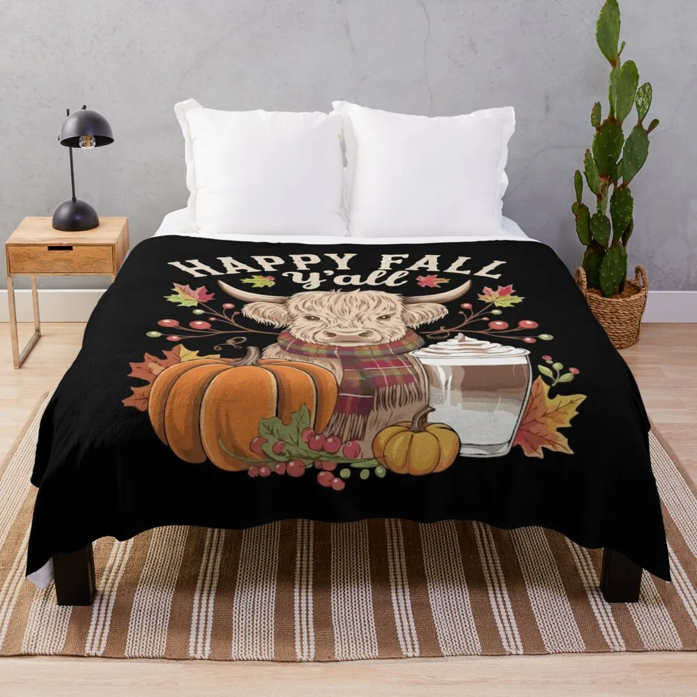 Thankful Grateful Blessed Highland Cow Fall Y'all Autumn Throw Blanket funny gift Beautifuls Blankets