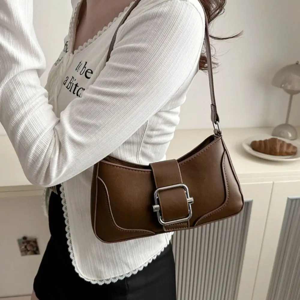 Borsa a tracolla con fibbia vintage alla moda per il tempo libero Y2k Borsa da ascella da donna Cuasal Borsa in pelle PU tinta unita per ragazze